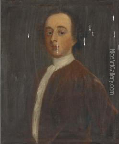 Portrait Of A Gentleman, 
Traditionally Identified As Lord Weymouth,bust-length, In A Brown Coat 
And White Stock Oil Painting - John Theodore Sen Heins