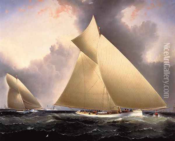 Mayflower Leading Galatea, America's Cup 1886 Oil Painting - James E. Buttersworth