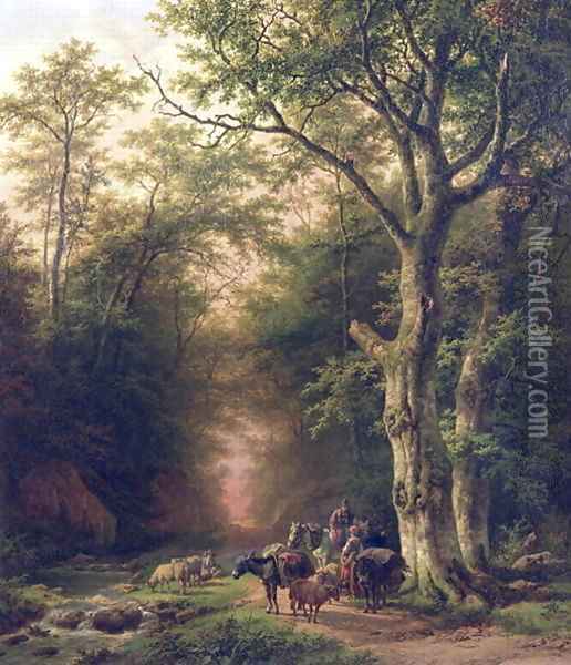 Wooded Landscape with peasants Oil Painting - Barend Cornelis Koekkoek