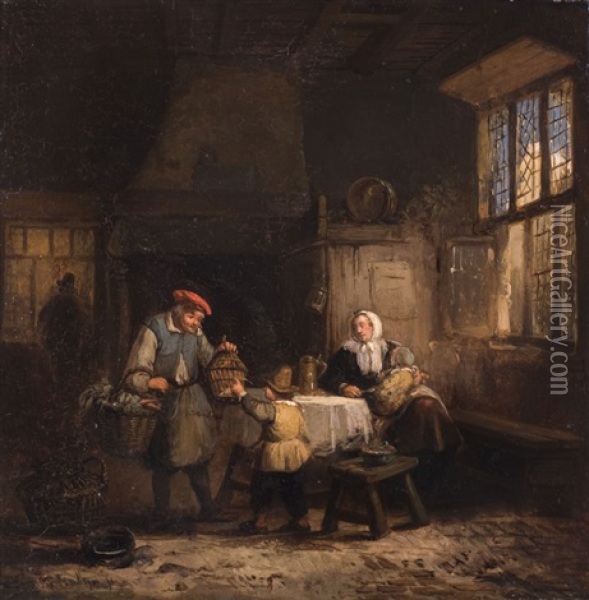 Hollandisches Interieur Mit Familie Am Tisch Oil Painting - Petrus Marius Molyn