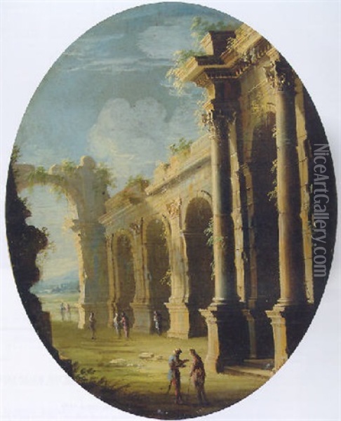 A Capriccio Of Classical Ruins Oil Painting - Leonardo Coccorante