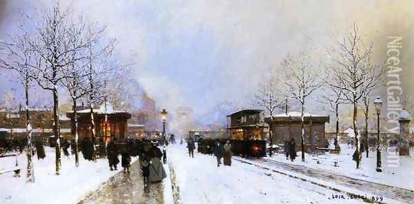 The Porte Maillot, Snow Effect, Sunset Oil Painting - Luigi Loir
