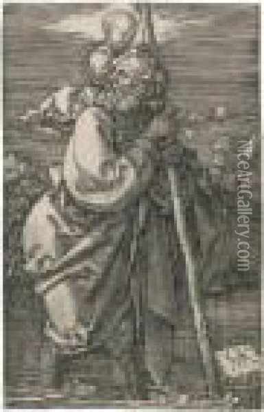 Saint Christopher Facing Left Oil Painting - Albrecht Durer