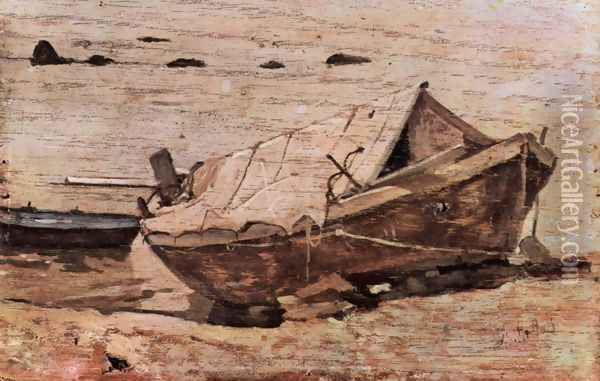 Beach with a small boat Oil Painting - Giovanni Fattori
