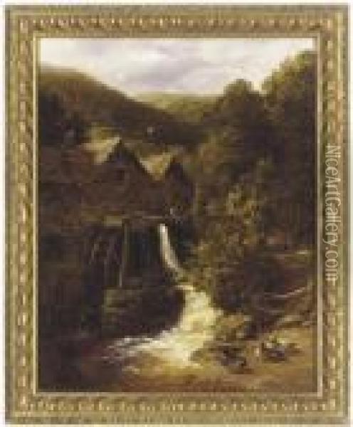 The Old Mill At Trefriar, North Wales Oil Painting - Thomas Whittle