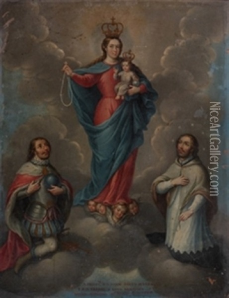 Virgen Con Nino San Fernando Y San Oil Painting - Nicolas Enriquez