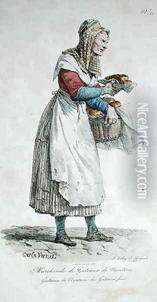 The Nanterre Cake Seller, number 10 from The Cries of Paris series, engraved by Francois Seraphin Delpech 1778-1825 Oil Painting - Carle Vernet