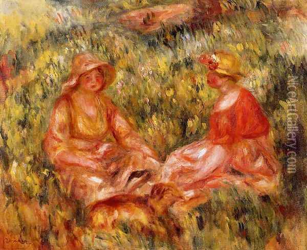 Two Women In The Grass Oil Painting - Pierre Auguste Renoir