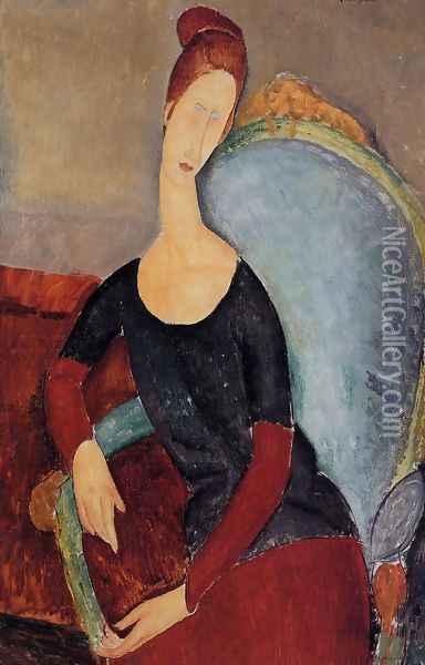 Portrait of Jeanne Hebuterne Seated in an Armchair Oil Painting - Amedeo Modigliani