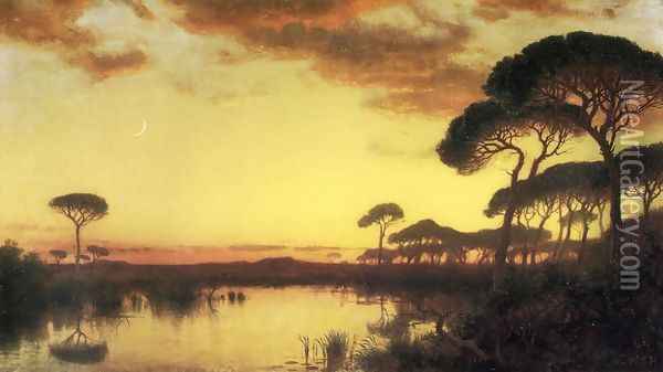 Sunset Glow, Roman Campagna Oil Painting - William Stanley Haseltine