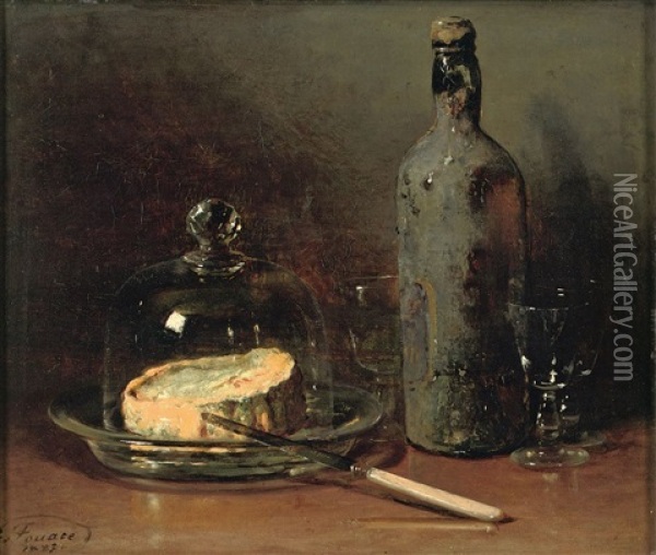 A Still Life With Cheese And Wine Oil Painting - Guillaume Romain Fouace