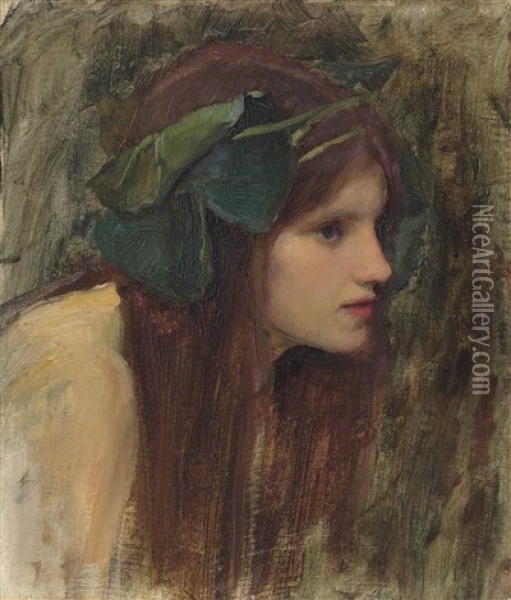 Female Head Study For 'a Naiad Oil Painting - John William Waterhouse