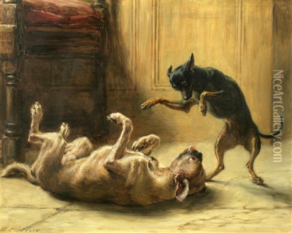 Playmates (manchester Terrier) Oil Painting - Briton Riviere