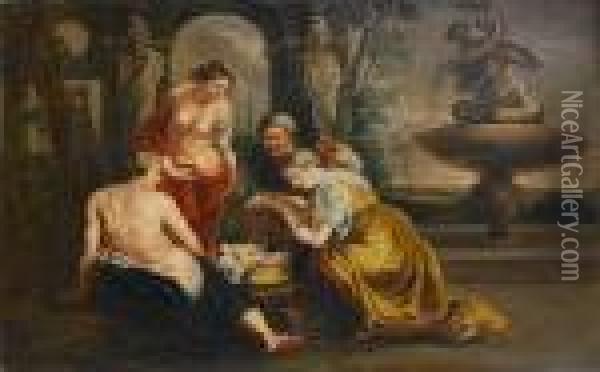The Daughters Of Cecrops Finding Erichthonius Oil Painting - Peter Paul Rubens