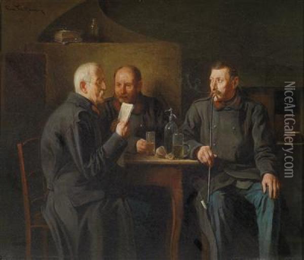 Veterans Conversing Oil Painting - Friedrich V. Malheim Friedlaender