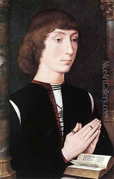 Young Man at Prayer c. 1475 Oil Painting - Hans Memling