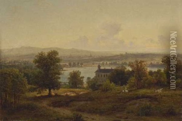 Elblandschaft Mit Blick Auf Dresden Oil Painting - Georg Maximilian Johann Von Dillis