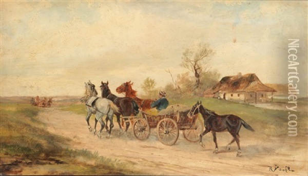 Hungarian Horse And Cart Off To Market Oil Painting - Alfred (A. Stone) Steinacker