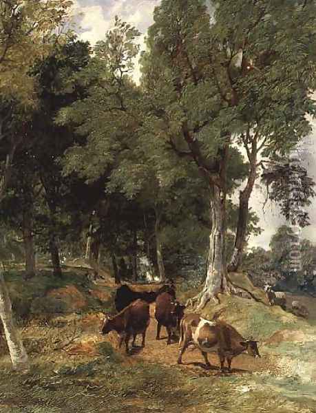 Cattle on a Devonshire Lane Oil Painting - Lee, Frederick Richard (1798-1879) and Cooper, Thomas Sidney (18