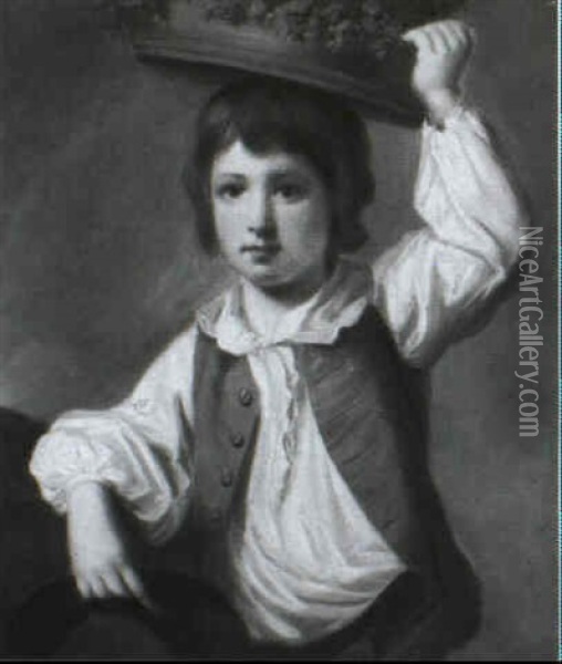 Portrait Of A Young Boy Carrying A Basket And Holding A Hat In His Right Hand Oil Painting - John Opie