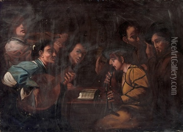 Musicians At A Table Oil Painting - Nicolas Regnier