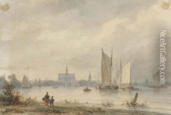 View Of Haarlem Across The Spaarne With The St. Bavo Church In Thedistance Oil Painting - Lodewijk Johannes Kleijn