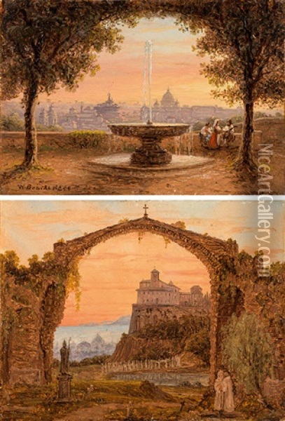 Counterparts: View Of Rome From Monte Pincio; View Of Rome Oil Painting - Johann Wilhelm Bruecke