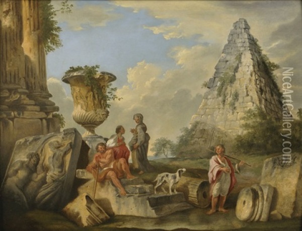 Predica Di Una Sibilla Con La Piramide Cestia E Il Vaso Medici, E Astanti Oil Painting - Giovanni Paolo Panini