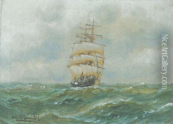 Vollschiff In Rauer See Oil Painting - Alfred Serenius Jensen