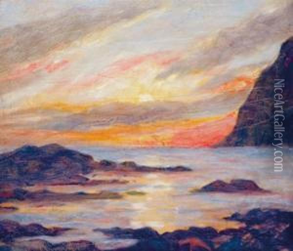Midnattsol Ved Nordkapp 1925 Oil Painting - Conrad Selmyhr