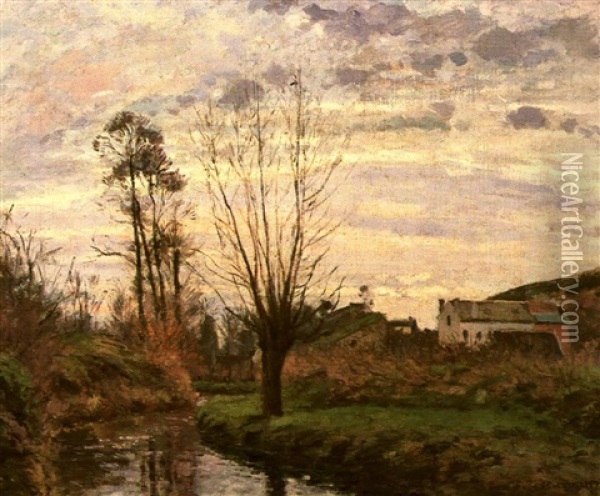 Paysage Avec Petit Cours D'eau Oil Painting - Camille Pissarro