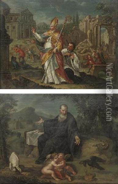 Cardinal Orsini; And Saint Anthony Oil Painting - Corrado Giaquinto