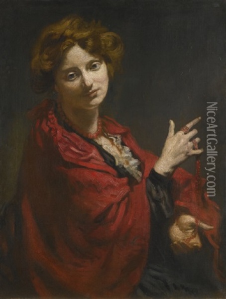 Anita Bartle, The Red Shawl Oil Painting - Sir William Orpen