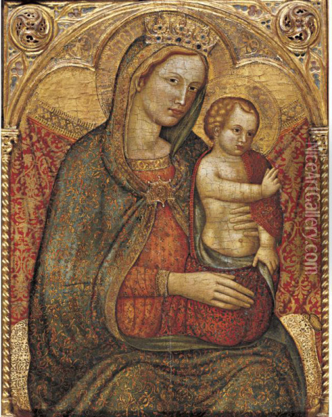 Madonna And Child, A Fragment Oil Painting - Cecco Di Pietro Da Pisa