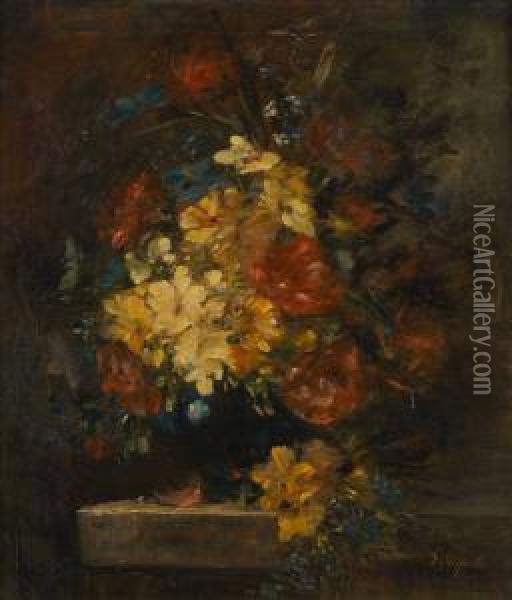 Composition Floralesur Entablement Oil Painting - Adolfo A. Ferraguti Visconti