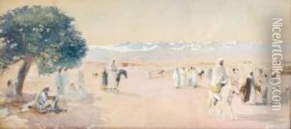 Cavaliers Dans Le Desert De Marrakech Oil Painting - Maurice Romberg De Vaucorbeil