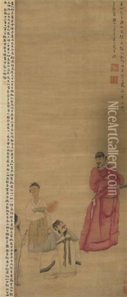 Master Yuchuan And His Attendants Oil Painting -  Chen Hongshou