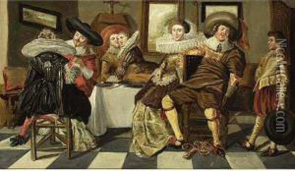 An Elegant Company Dining In An Interior Oil Painting - Dirck Hals