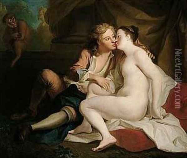 Youth Kissing an Unclad Young Woman Oil Painting - Louis de Silvestre
