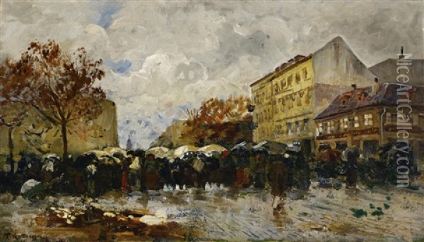 Markt Bei Regenwetter Oil Painting - Friedrich Kallmorgen
