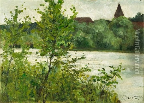 Markische Dorflandschaft Am Wasser Oil Painting - Carl Hessmert
