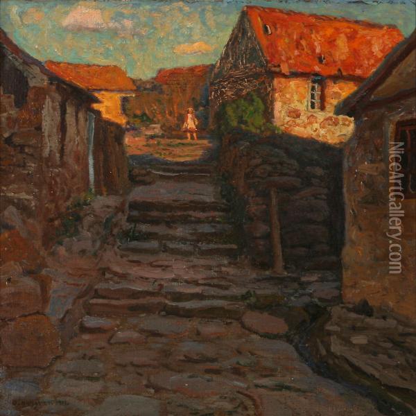 Evening Street Scene From Christanso Island Oil Painting - Oscar Hullgren