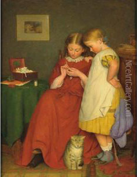 The Crochet Lesson Oil Painting - Edward Thompson Davis