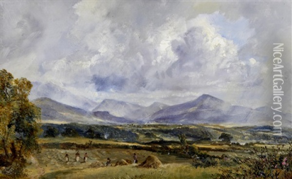 Carnarvon From Anglesey And Crowlands Abbey (pair) Oil Painting - William Joseph J. C. Bond