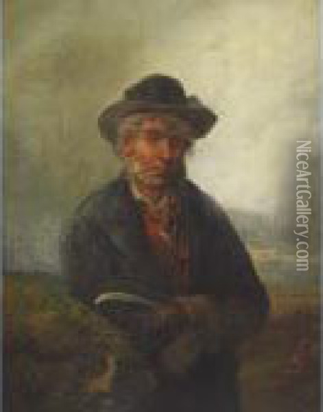 A Country Man In A Landscape Smoking A Pipe Oil Painting - John Bagnold Burgess