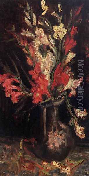 Vase With Red Gladioli Oil Painting - Vincent Van Gogh
