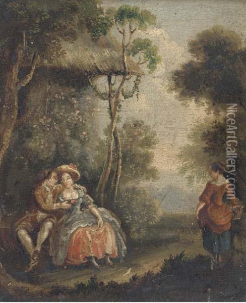 An Amorous Couple In A Landscape Oil Painting - Watteau, Jean Antoine