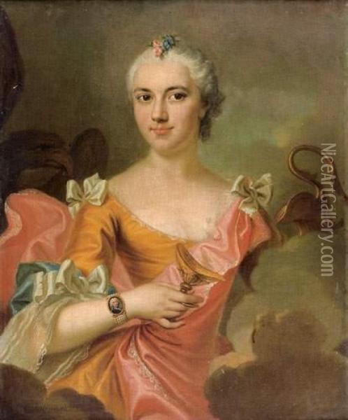 Portrait De Jeune Femme En Hebe Oil Painting - Rene De Vialy