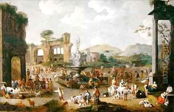 A Market in Italy Oil Painting - Peeter van Bredael