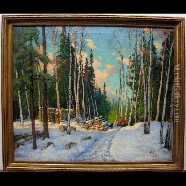 Logging In Winter Oil Painting - George Arthur Kulmala